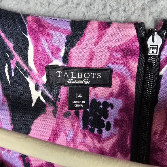 Talbots Dress Women 14 Pink Purple Floral Sheath Kick Pleat Spring Colorful - Picture 3 of 10
